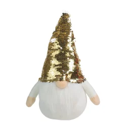 12" Gnome With Gold And White Flip Sequin Hat Christmas Decoration