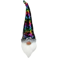13" Gnome With Rainbow And Silver Flip Sequin Hat Christmas Decoration