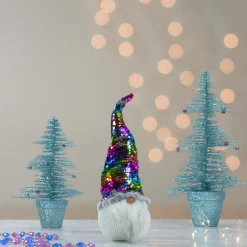 13" Gnome With Rainbow And Silver Flip Sequin Hat Christmas Decoration