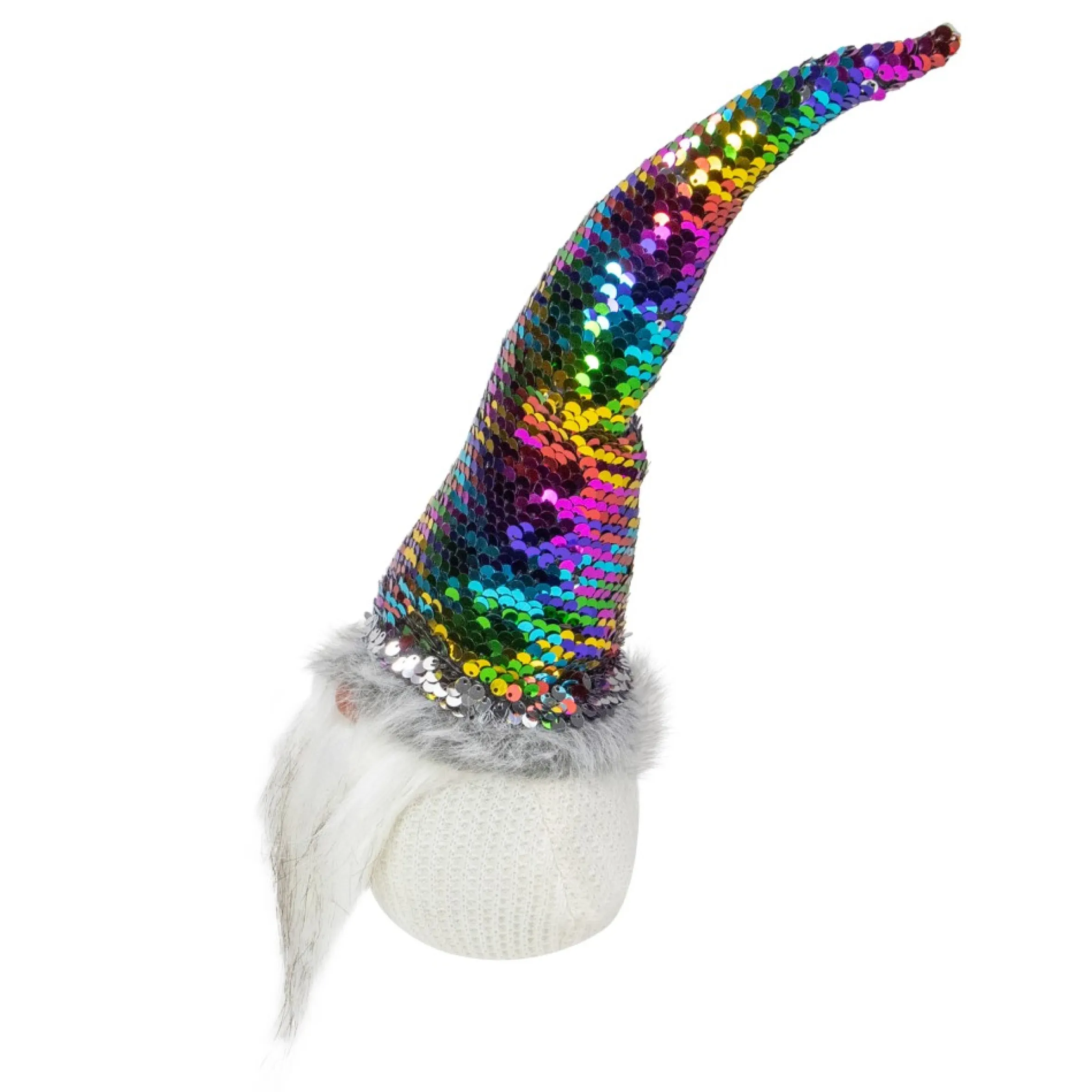 13" Gnome With Rainbow And Silver Flip Sequin Hat Christmas Decoration