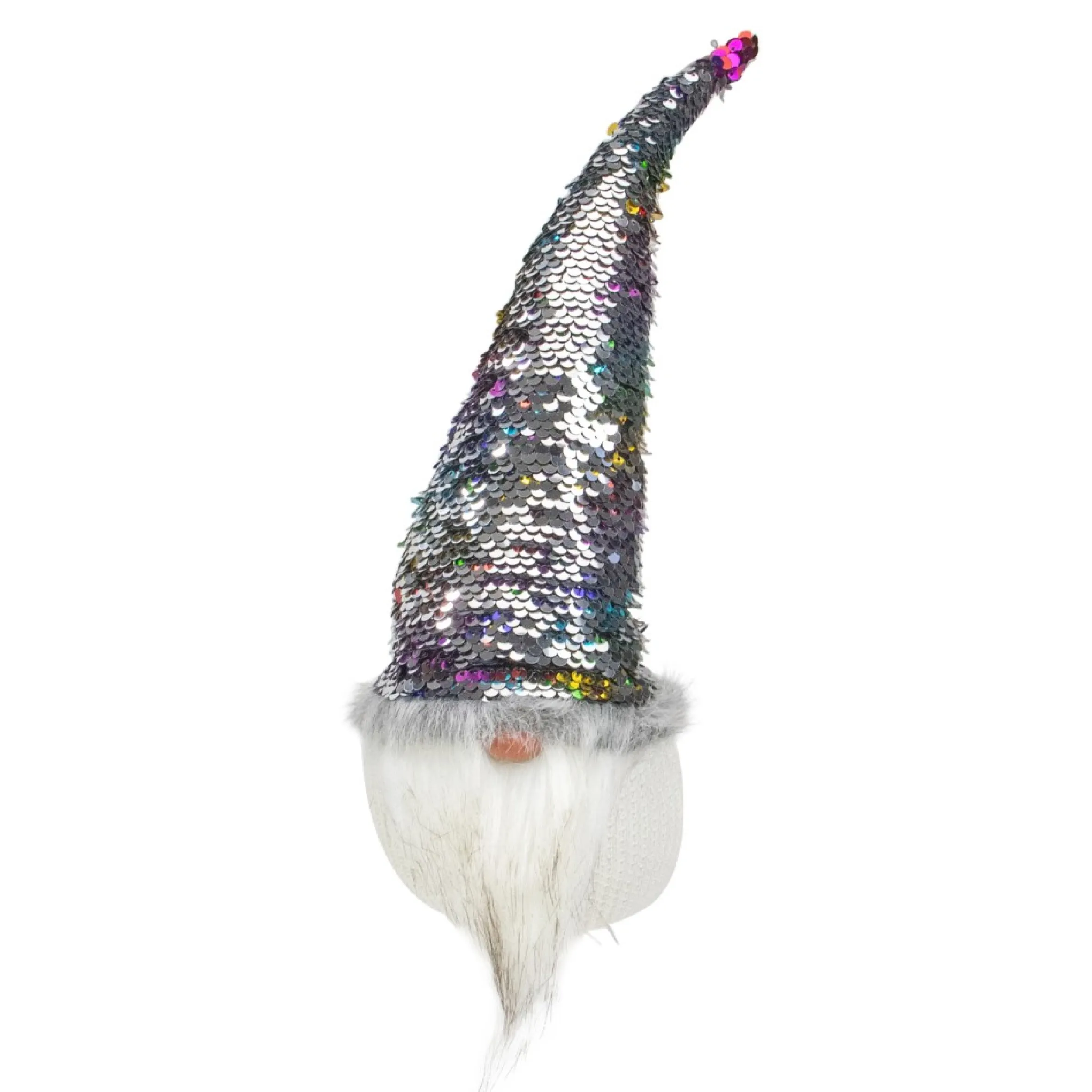 13" Gnome With Rainbow And Silver Flip Sequin Hat Christmas Decoration