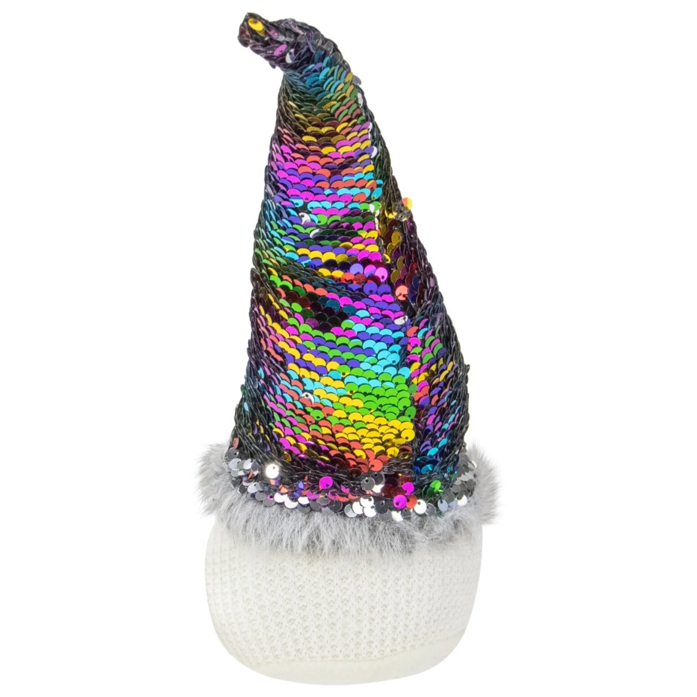 13" Gnome With Rainbow And Silver Flip Sequin Hat Christmas Decoration