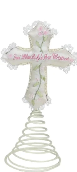 God Bless Baby's First Christmas Cross Tree Topper For Baby Girl #25963