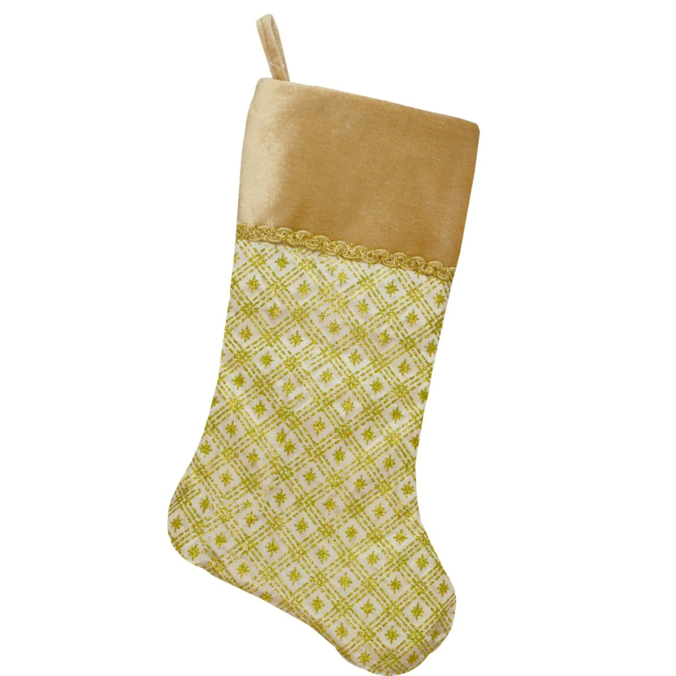20.5" Gold And Brown Glitter Star Print Christmas Stocking