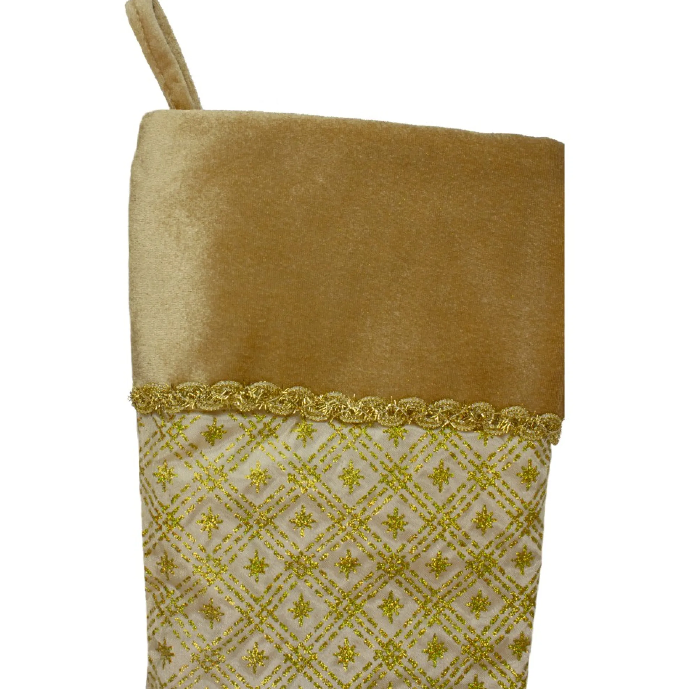20.5" Gold And Brown Glitter Star Print Christmas Stocking
