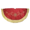 54" Gold And Burgundy Gem Embroidered Snowflake Swirls Silk Christmas Tree Skirt