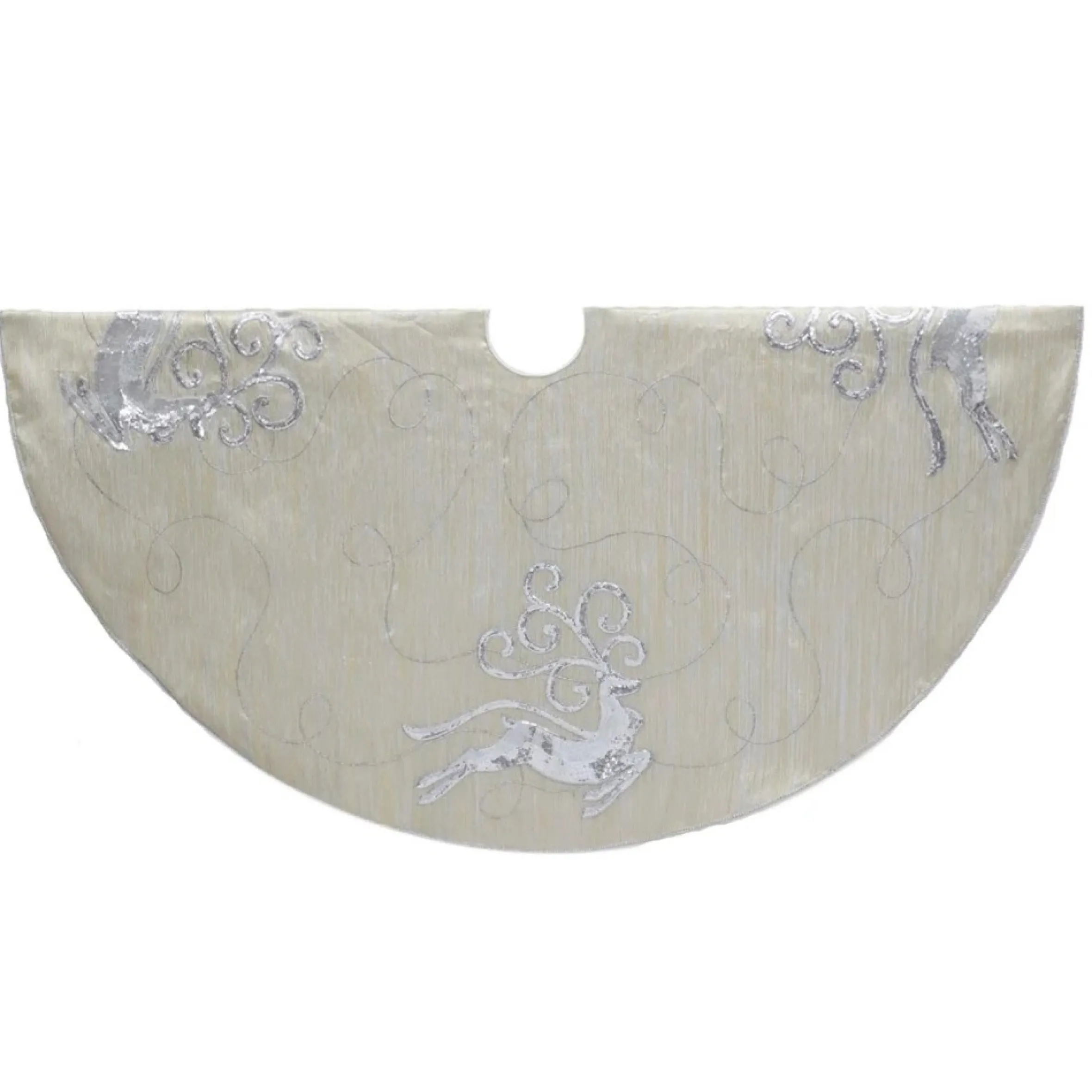50" Gold And Silver Christmas Tree Skirt With Reindeer
