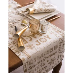 108" Gold And White Christmas College Printed Table Runner