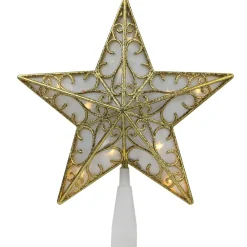 9" Gold And White Glittered Star Led Christmas Tree Topper - Warm White Lights