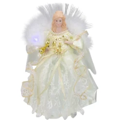 12" Gold And White Led Lighted Fiber Optic Angel Christmas Tree Topper