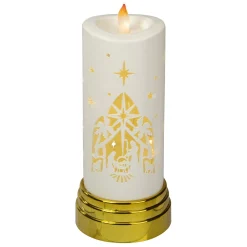 9" Gold And White Nativity Scene Flameless Candle