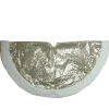 47" Gold And White Round High Pile Fleece Border Christmas Tree Skirt