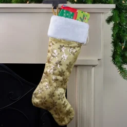 20.5" Gold And White Sequin Snowflake Christmas Stocking