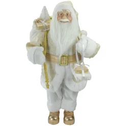 18" Gold And White Standing Santa Christmas Figure With Presents