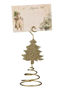 4.75" Gold Christmas Tree Shaped Place Card Holder