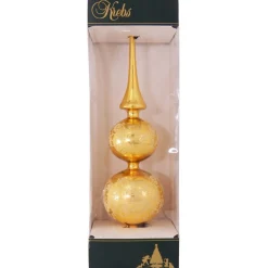 13" Gold Floral Glitter Lace Shiny Glass Finial Christmas Tree Topper - Unlit