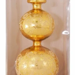 13" Gold Floral Glitter Lace Shiny Glass Finial Christmas Tree Topper - Unlit