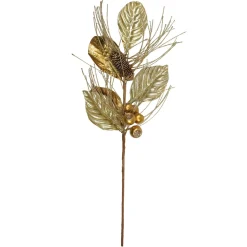 24" Gold Glittered Berries And Pine Cone Artificial Christmas Spray