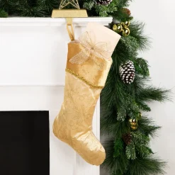 20" Gold Glittered Poinsettia Christmas Stocking