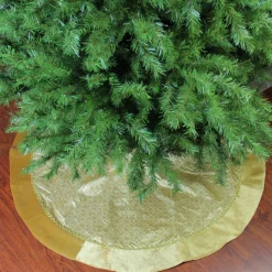 48" Gold Glittered Star Christmas Round Tree Skirt