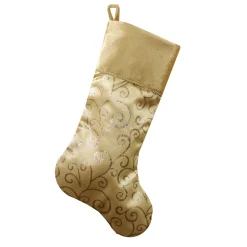 20.5" Gold Glittered Swirl Christmas Stocking With Velveteen Cuff