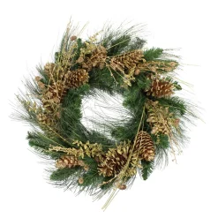 Gold Glitter Pine Cone And Berry Artificial Christmas Wreath - 26-Inch, Unlit