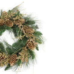Gold Glitter Pine Cone And Berry Artificial Christmas Wreath - 26-Inch, Unlit