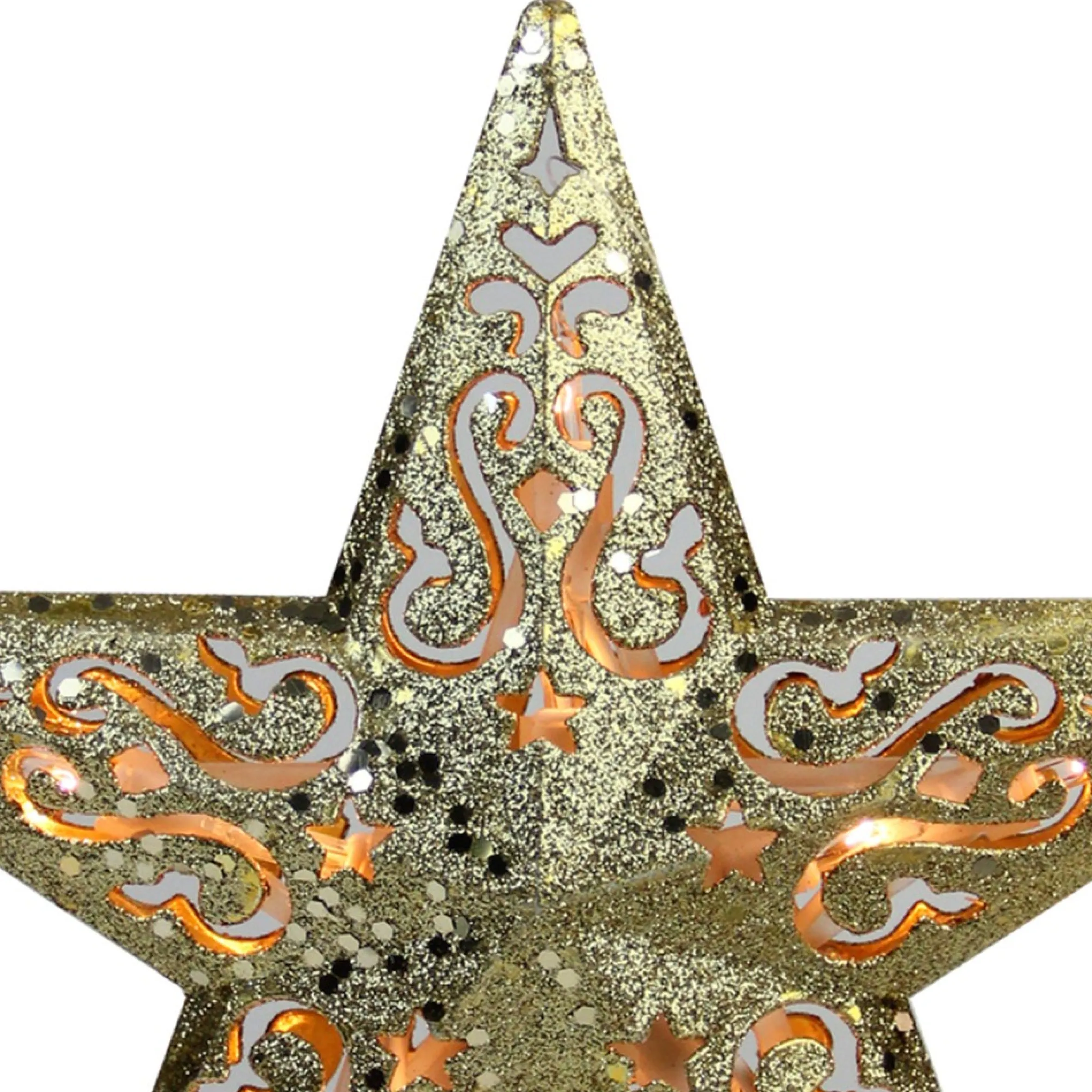 8.25" Gold Glitter Star Christmas Tree Topper - Clear Lights