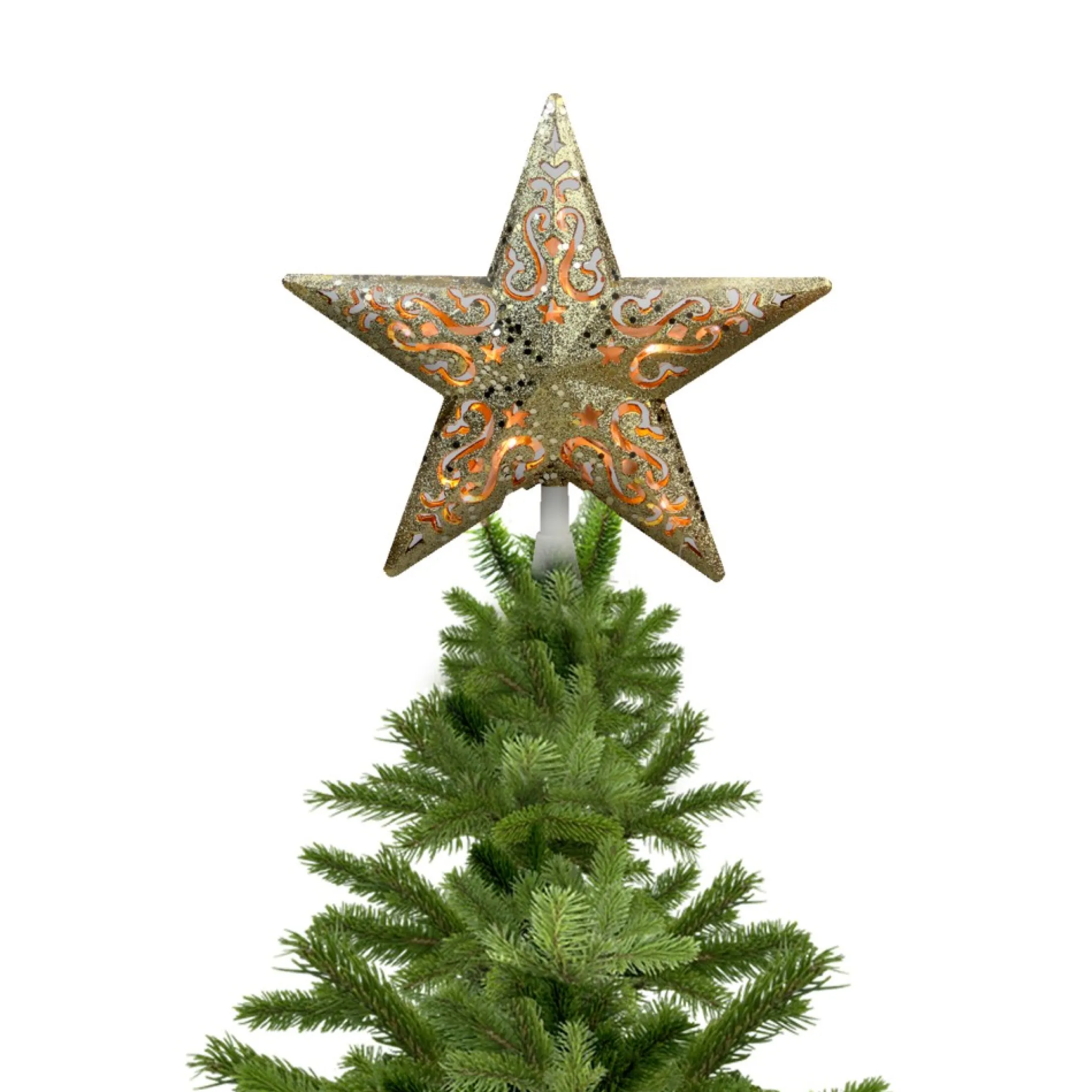 8.25" Gold Glitter Star Christmas Tree Topper - Clear Lights