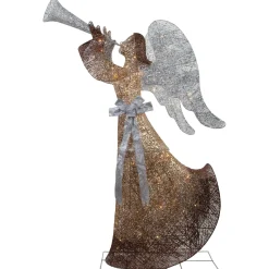 60" Gold Led Lighted Angel With Trumpet Outdoor Christmas Decoration