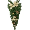 32" Gold Poinsettia Artificial Christmas Teardrop Swag, Unlit
