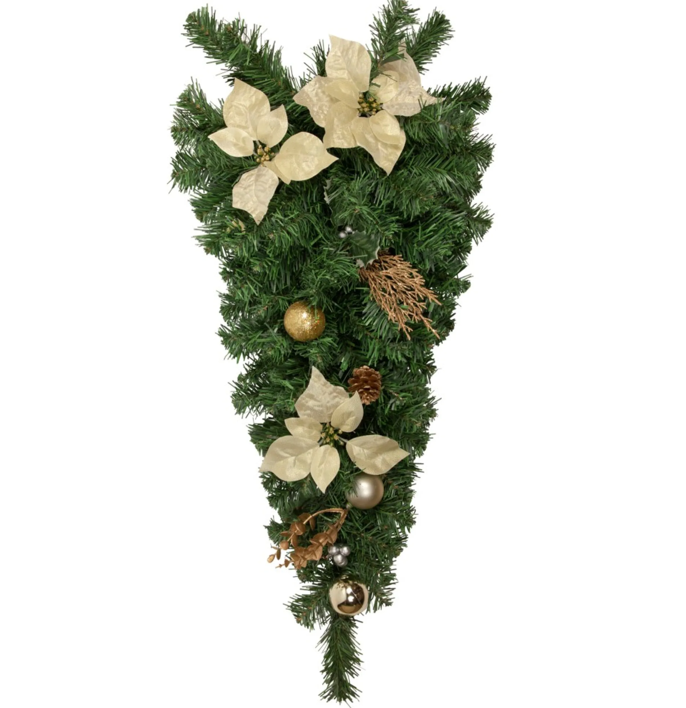 32" Gold Poinsettia Artificial Christmas Teardrop Swag, Unlit