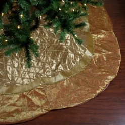 72" Gold Quilted Christmas Tree Skirt With Iridescent Sequins