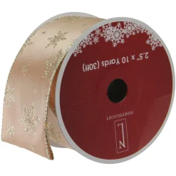 Gold Snowflakes Christmas Wired Craft Ribbon 2.5" X 10 Yards