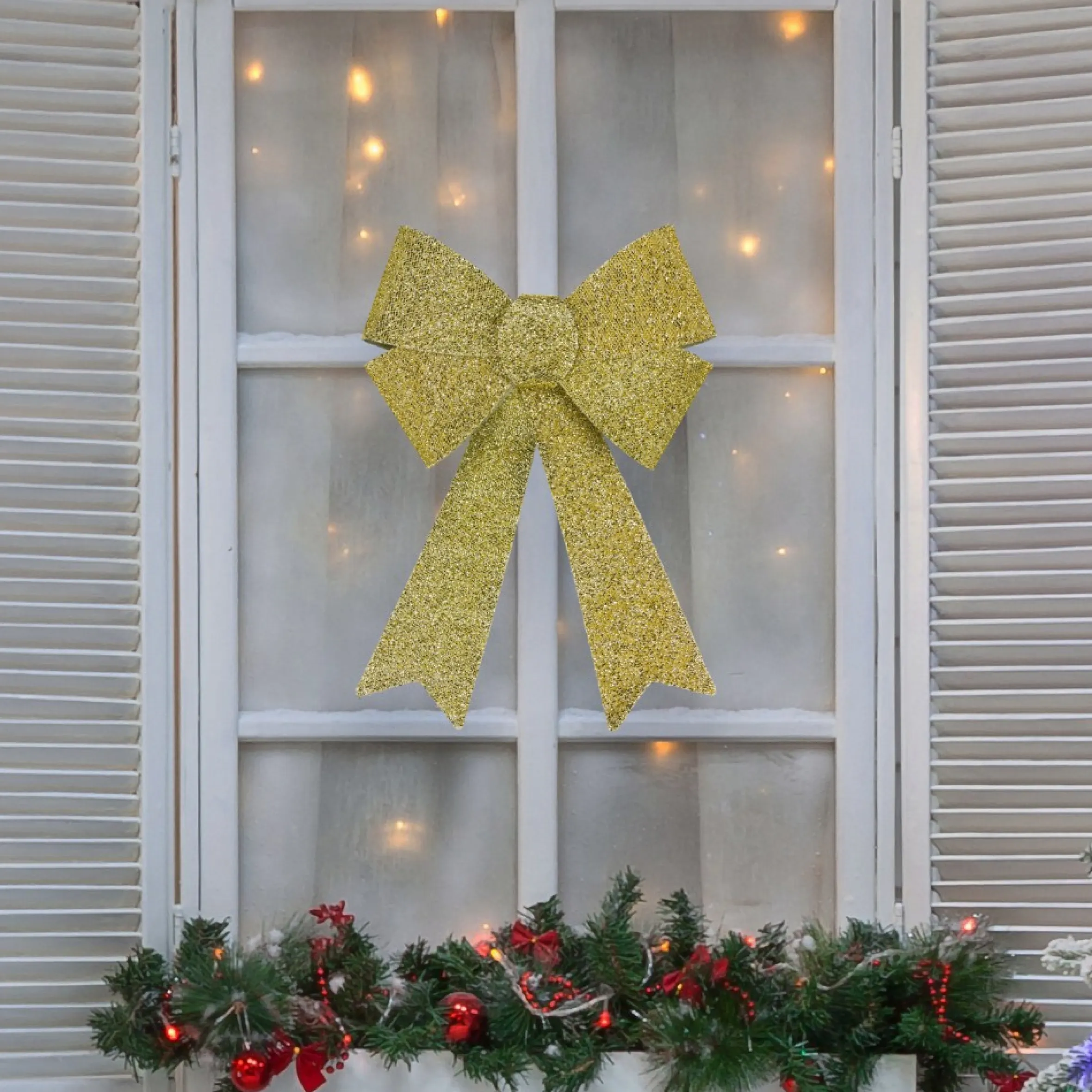 17" Gold Tinsel 4-Loop Bow Christmas Decoration
