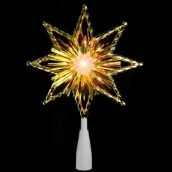 8" Gold Tinsel 8 Point Star Christmas Tree Topper - Clear Lights