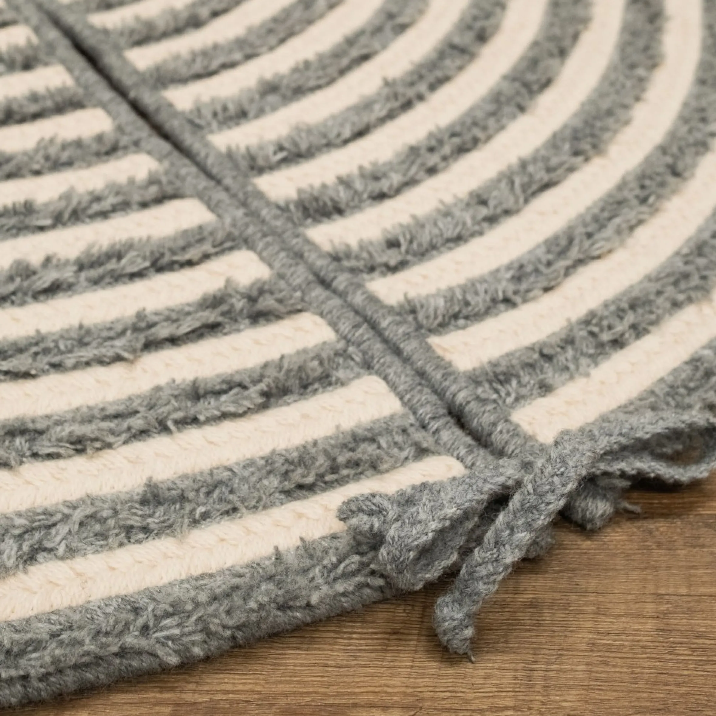 50" Gray And Beige Shag Striped Round Christmas Tree Skirt