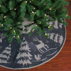 56" Gray And Black Reindeer In Forest Christmas Tree Skirt