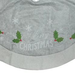 48" Gray And Green 'Merry Christmas' Mottled Tree Skirt With Herringbone Bordered Trim