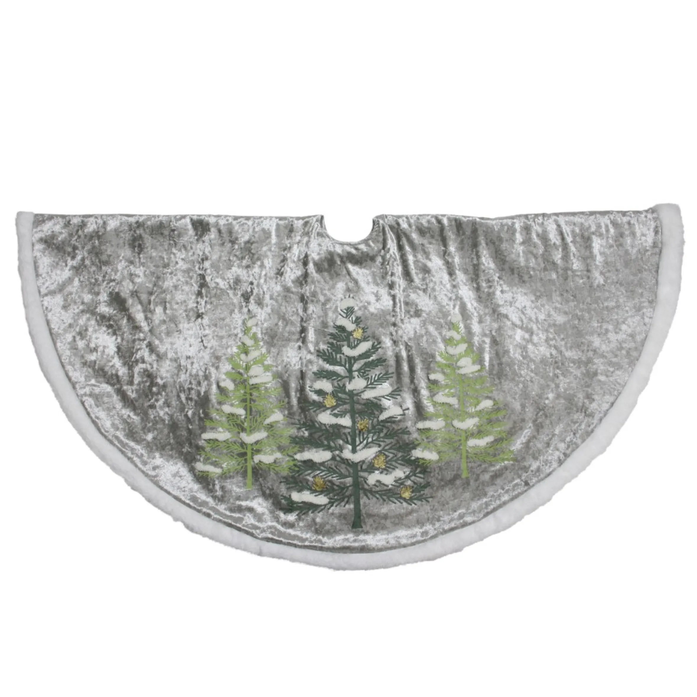 48" Gray And Green Traditional Trees Embossed Christmas Tree Skirt