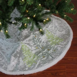 48" Gray And Green Traditional Trees Embossed Christmas Tree Skirt
