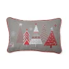 18.5" Gray And Red Christmas Star Topped Trees Rectangular Throw Pillow