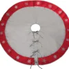 54" Gray And Red Snowflake Border Tie Closure Christmas Tree Skirt