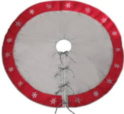 54" Gray And Red Snowflake Border Tie Closure Christmas Tree Skirt