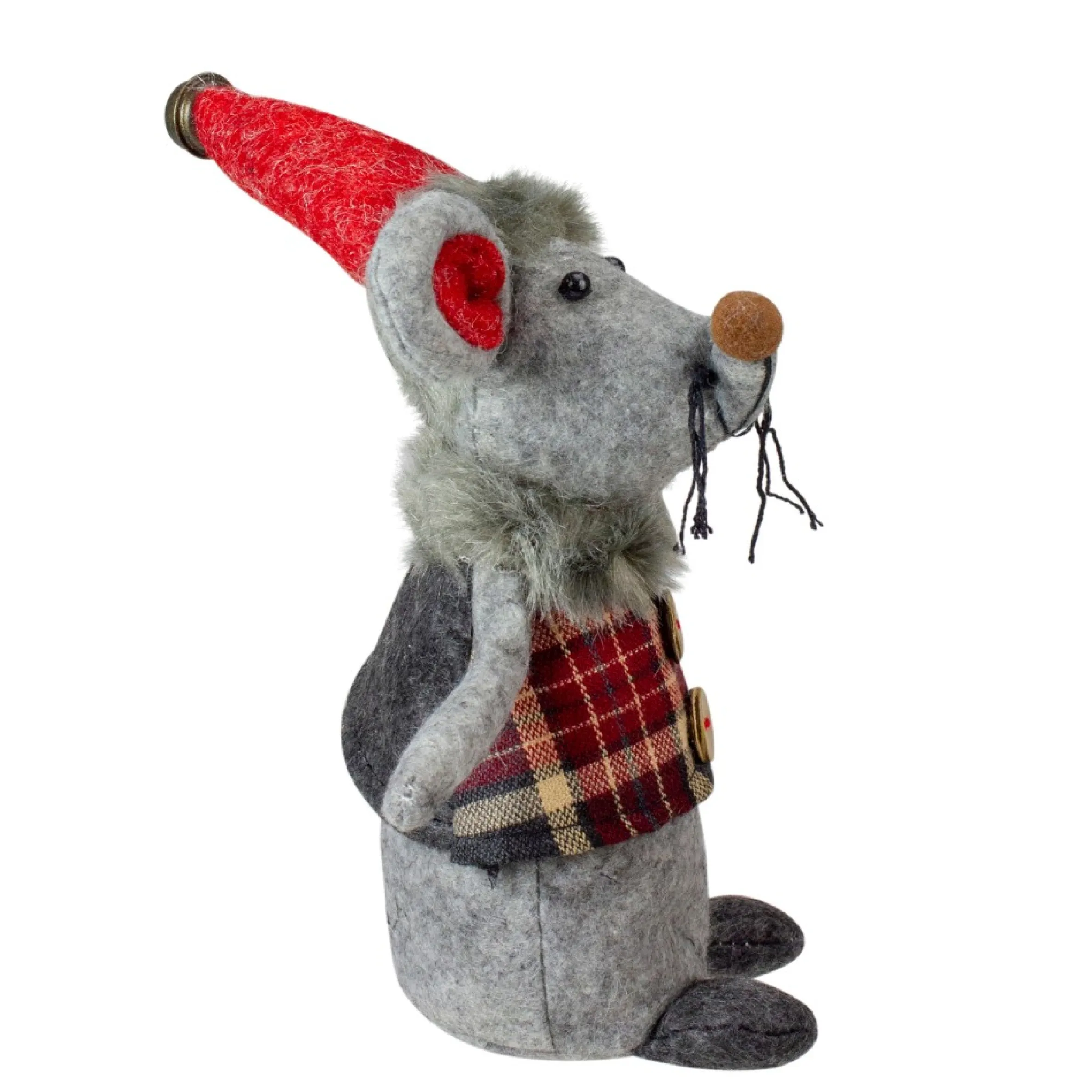 8.25" Gray And Red Standing Mouse With Plaid Jacket Christmas Figurine