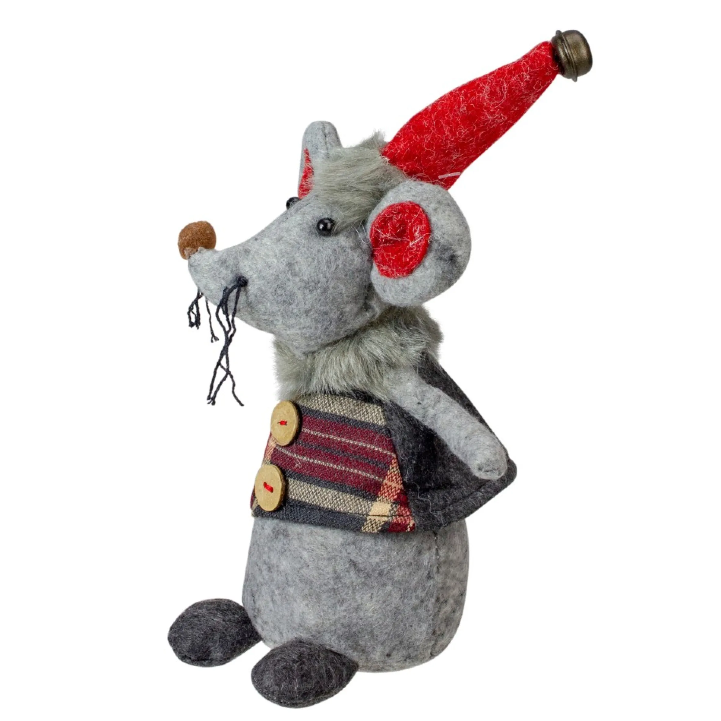 8.25" Gray And Red Standing Mouse With Plaid Jacket Christmas Figurine