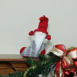 10" Gray And Red Tristan Gnome In Christmas Stocking Tabletop Figure