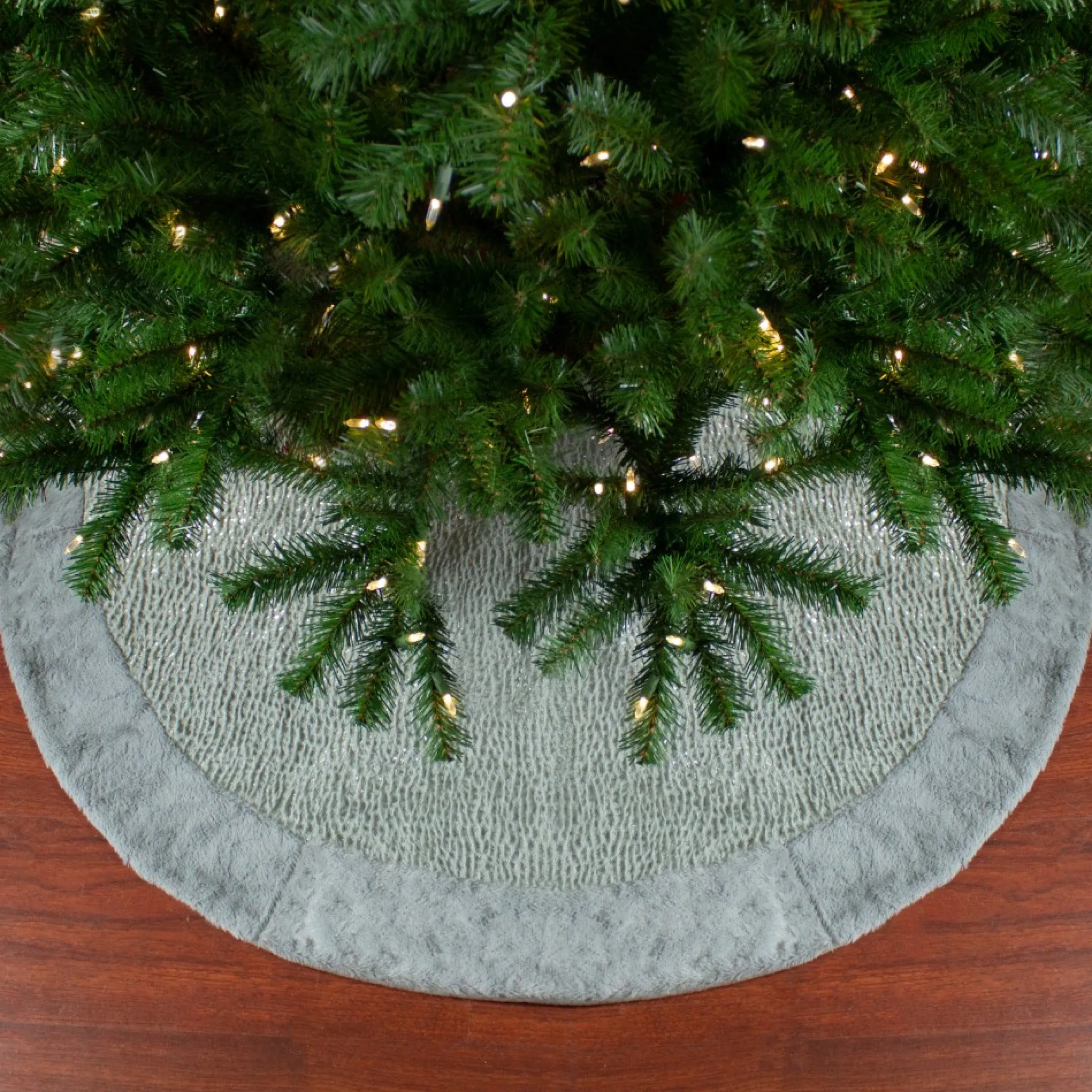 48" Gray And Silver Faux Fur Snake Skin Pattern Christmas Tree Skirt