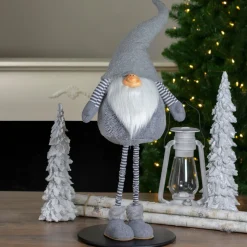 42" Gray And White Adjustable Height Chubby Smirking Gnome