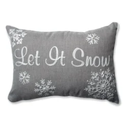18.5" Gray And White "Let It Snow" Rectangular Falling Snow Christmas Throw Pillow